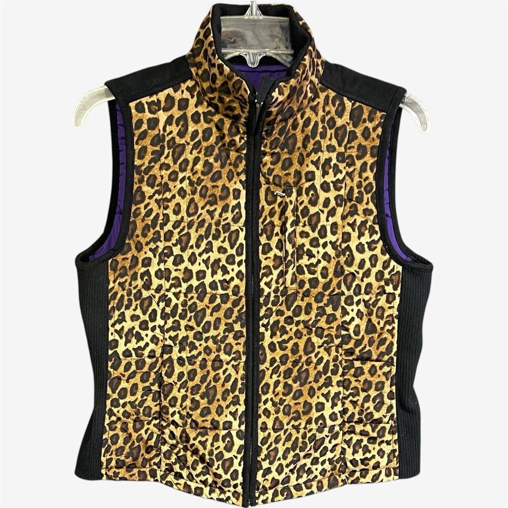 Lauren Ralph Lauren womens vest animal print brown purple zip up P M
